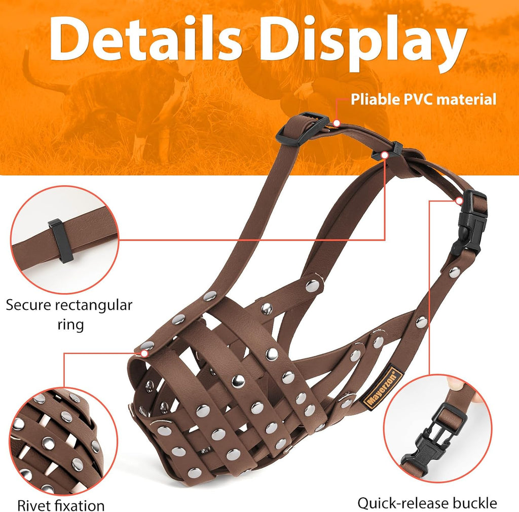 Mayerzon Pitbull Dog Muzzle Large Brown PVC Basket Muzzle Adjustable Anti-Bite