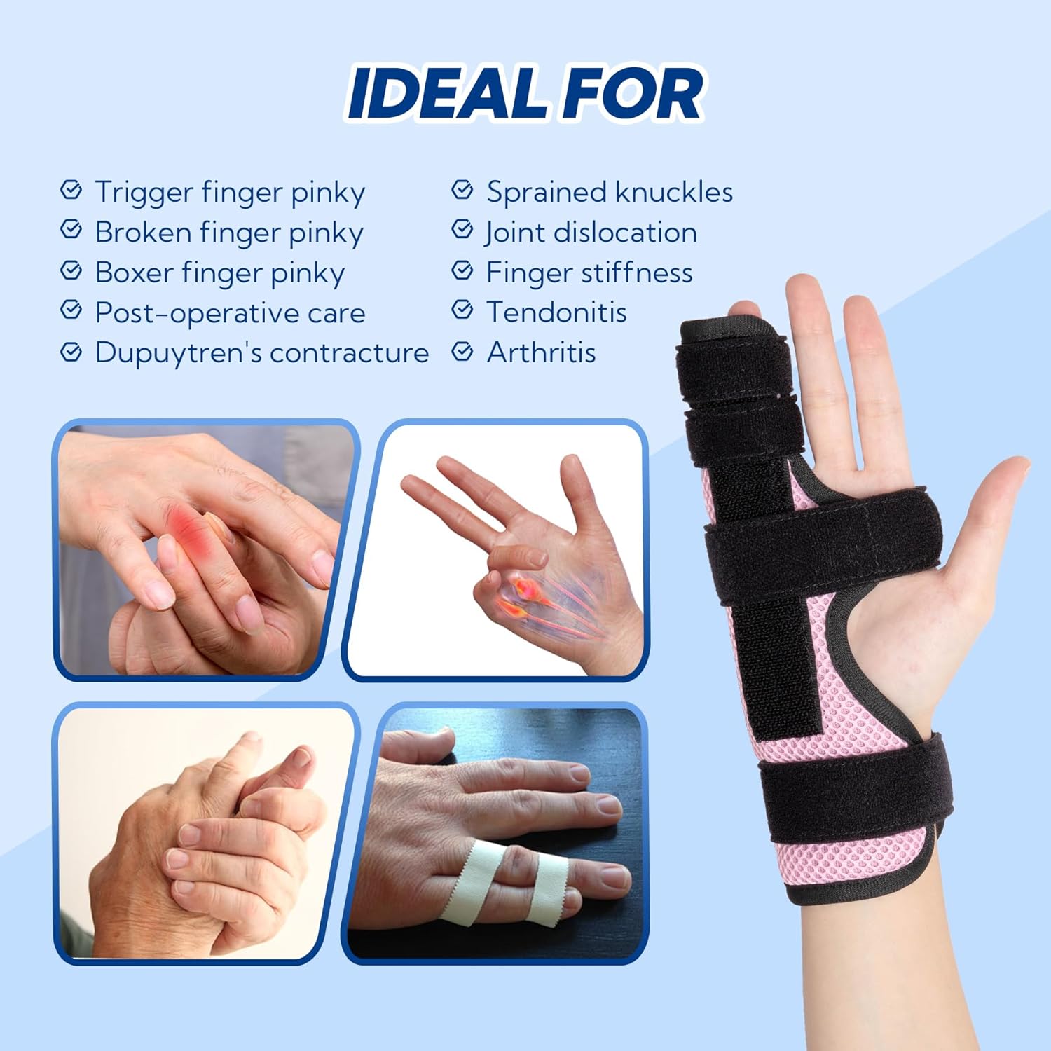 Pinky Finger Splint Trigger Finger Brace Right Left Hand Boxer Fracture Medium Pink