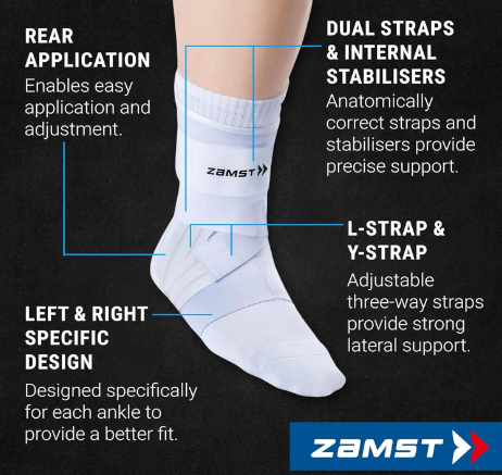 ZAMST A1 Ankle Brace Sports Support Right Foot Medium White 3-Way Straps