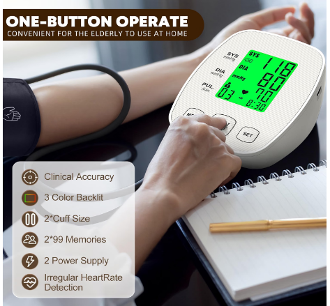 KIKEANG Blood Pressure Monitor 2 Cuffs Pediatric 6-9" Adult 9-16.5" 2 User