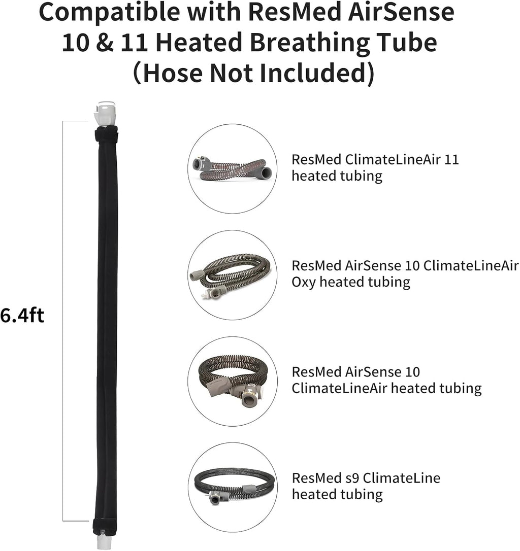 HuCPAPxi 6.4ft CPAP Hose Cover & Holder for ResMed AirSense 10 11 Black