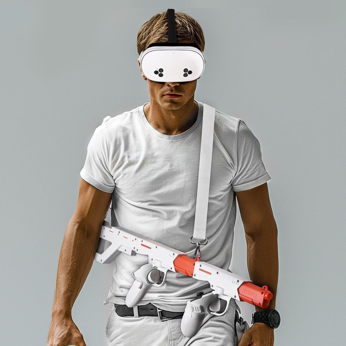 AIJUNCT VR Gunstock Rifle for Meta Quest 3/3S Magnetic Controller Accessory White