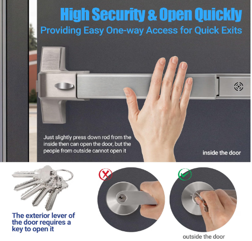 Hawaminent 304 Stainless Steel Panic Bar Exit Device 26-41" Door w/ Lever