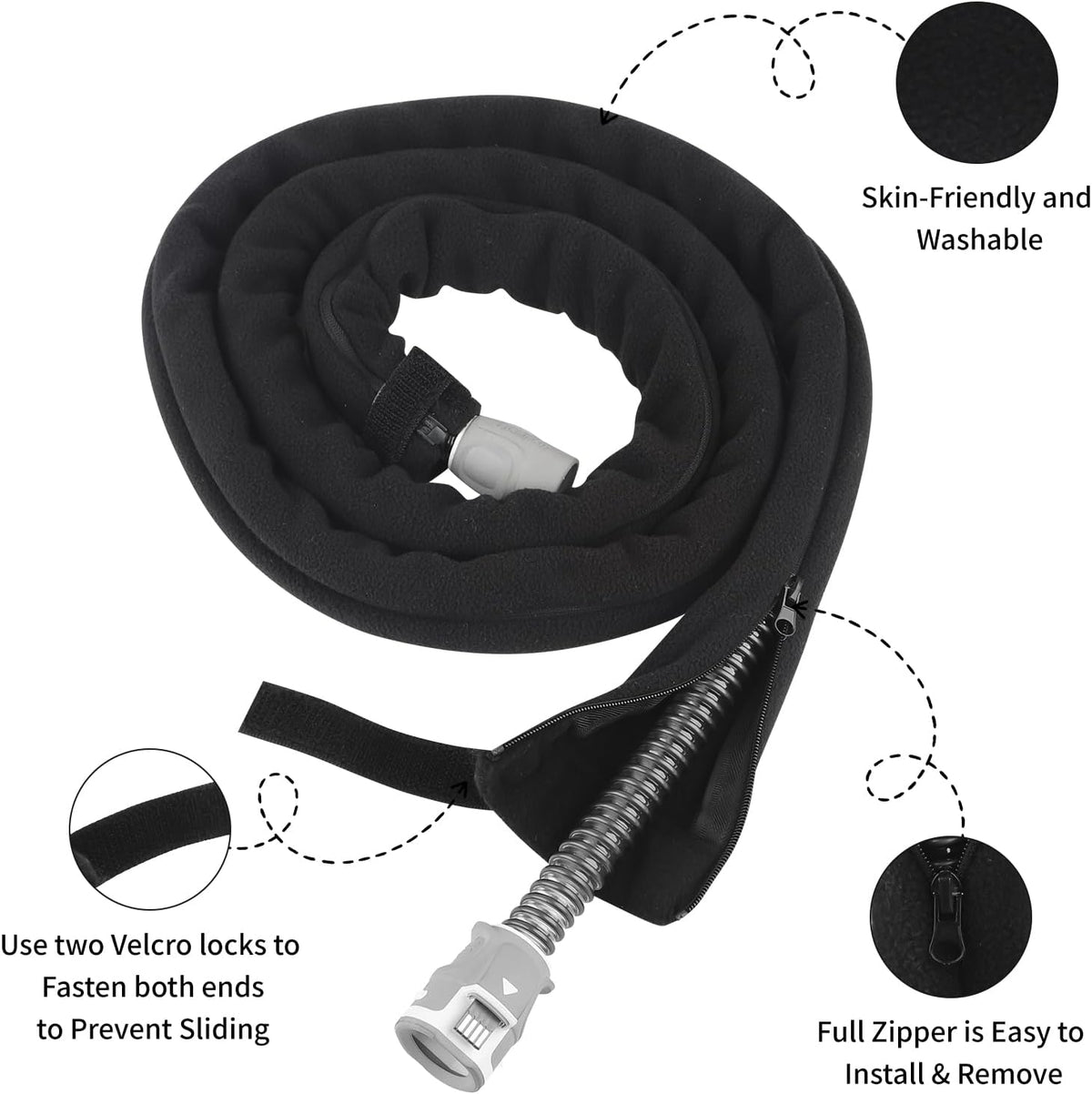 HuCPAPxi 6.4ft CPAP Hose Cover & Holder for ResMed AirSense 10 11 Black