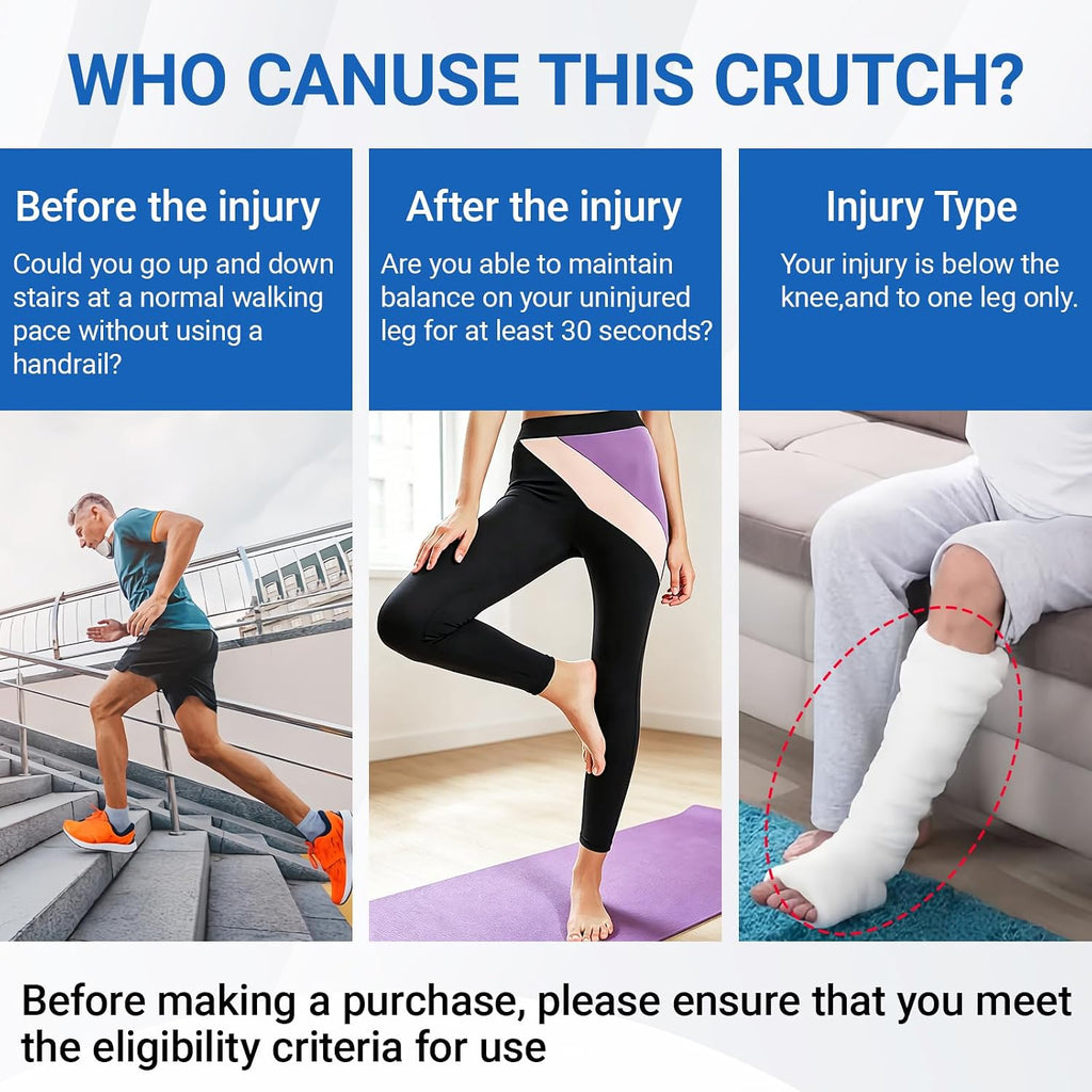 BYIECLD Hands Free Knee Crutch Adjustable Mobility Support Left & Right Leg 275 lb