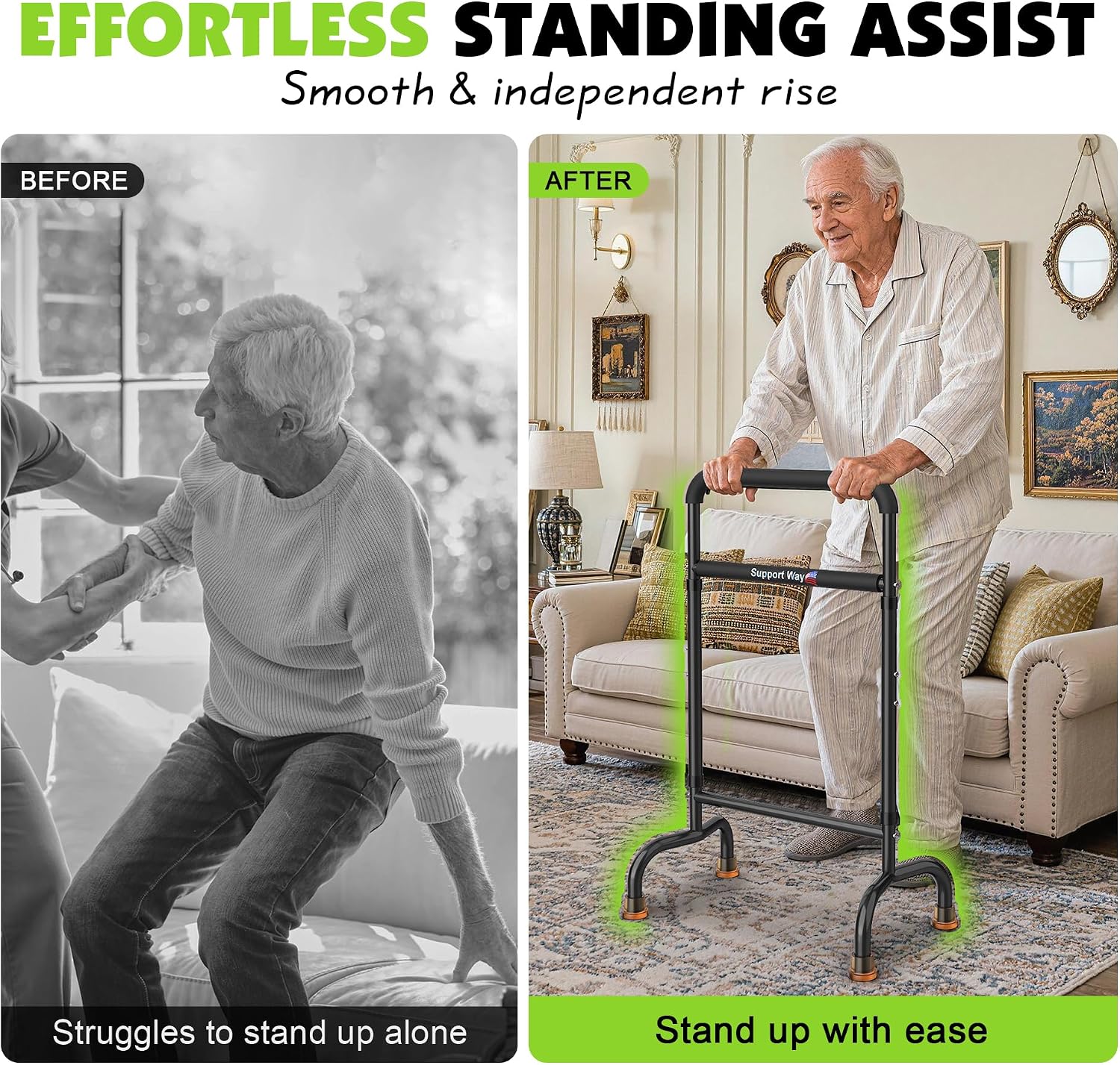 Stand Assist for Seniors Adjustable Sit to Stand Support Handle 600 lb Portable Chair Aid