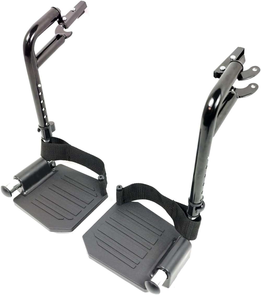 Universal Swing Away Wheelchair Footrests 1 Pair Composite Footplates Heel Loops Black