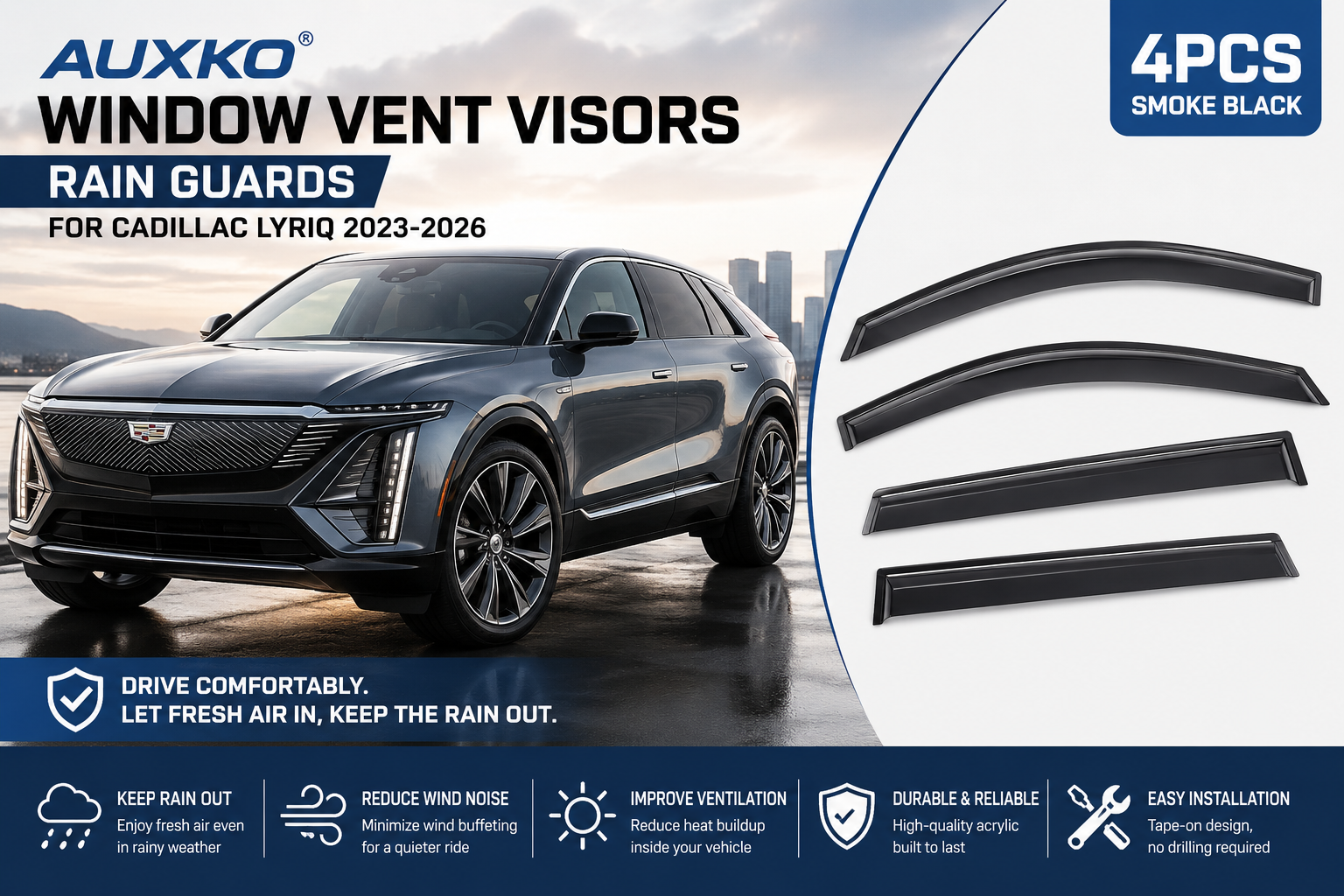 AUXKO Window Vent Visors for Cadillac Lyriq 2023-2026 Rain Guards 4PCS Smoke