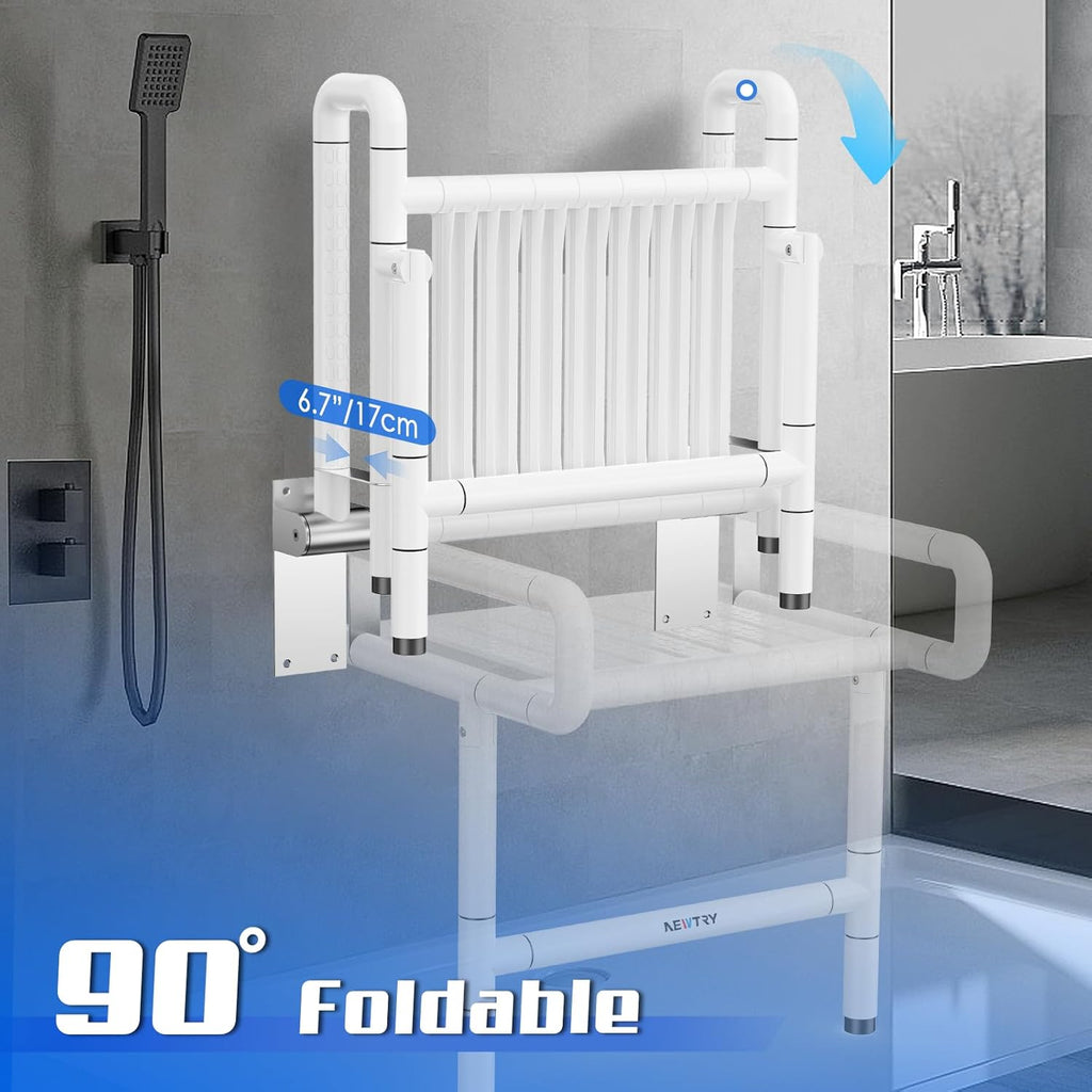 NEWTRY 21" Foldable Wall Mounted Shower Seat Chair 660 lbs White Heavy Duty