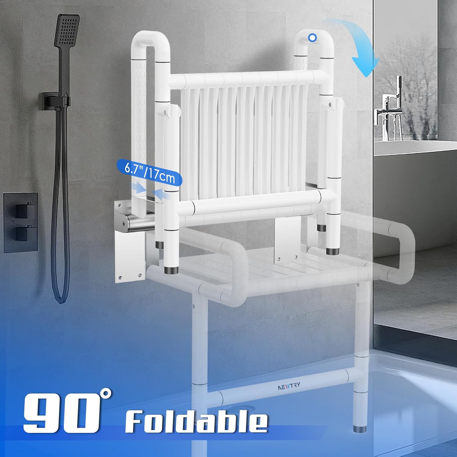 NEWTRY 21" Foldable Wall Mounted Shower Seat Chair 660 lbs White Heavy Duty