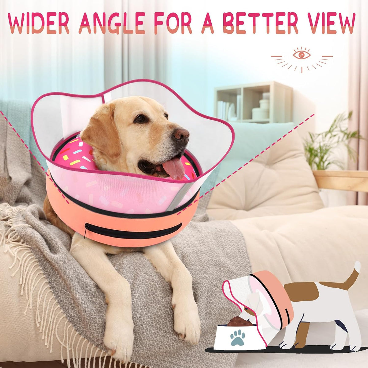 Supet Inflatable Dog Cone Pink Recovery Collar Small Medium Large XL XXL