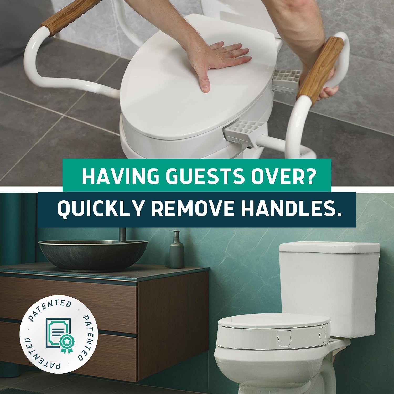 Lunderg Solva Raised Toilet Seat with Handles Round 3" Toilet Seat Riser Soft Close White