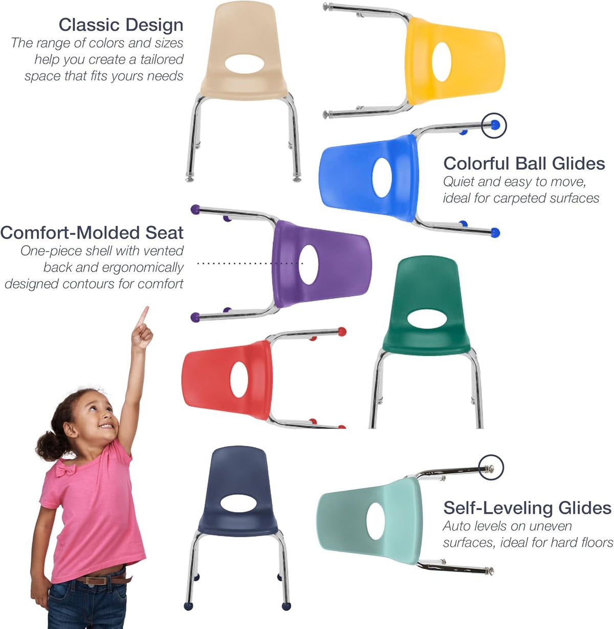 FDP 12" School Stack Chairs Blue 6 Pack Classroom Daycare Local Pickup Only