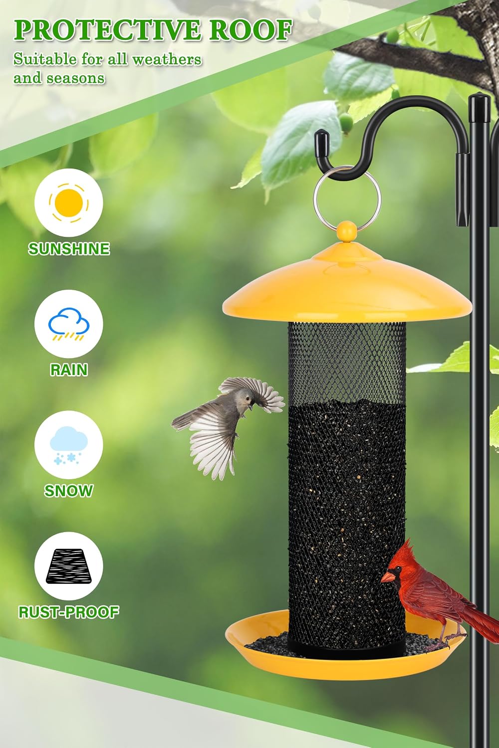 Kingsyard Finch Feeders For Outdoors Hanging, Metal Mesh Tube Bird Feeder For Nyjer/Thistle Seed, 2.5 Lbs Large Capacity (Yellow)