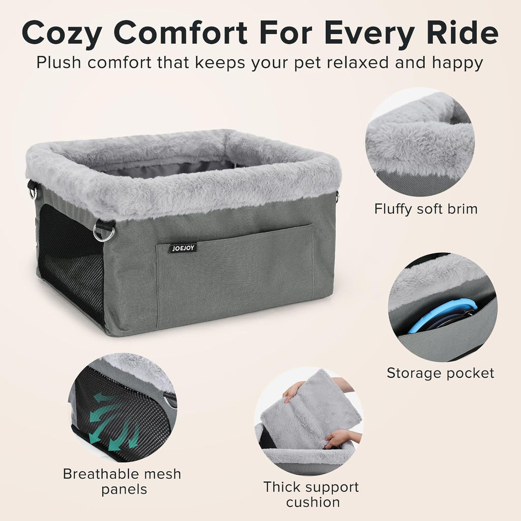 JOEJOY Dog Car Booster Seat Small Dogs up to 20 lbs Pet Travel Carrier Grey