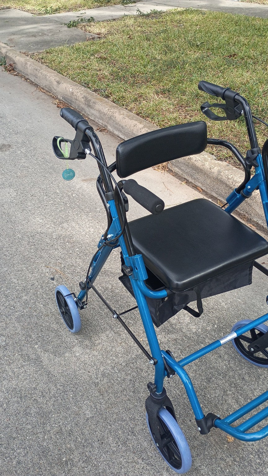 DeepTireh HY8500L 2-in-1 Rollator Walker Transport Chair Seat 300 lb Blue