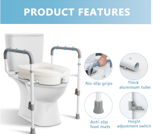 WeHwupe Raised Toilet Seat w/ Handles 5" Riser Adjustable 350 lb Capacity