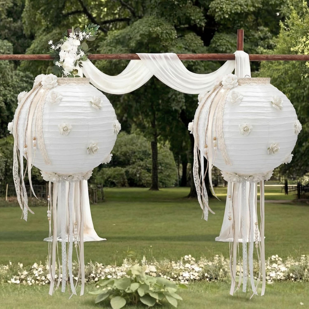 Glooglitter 5 Pack 35.5" Large White Paper Lanterns Wedding Party Event Decor