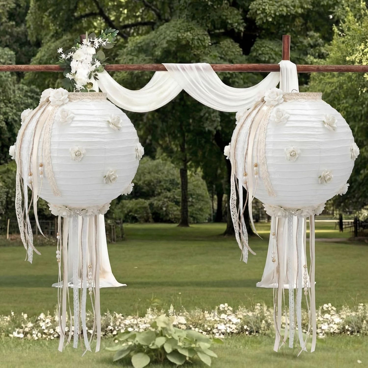 Glooglitter 5 Pack 35.5" Large White Paper Lanterns Wedding Party Event Decor
