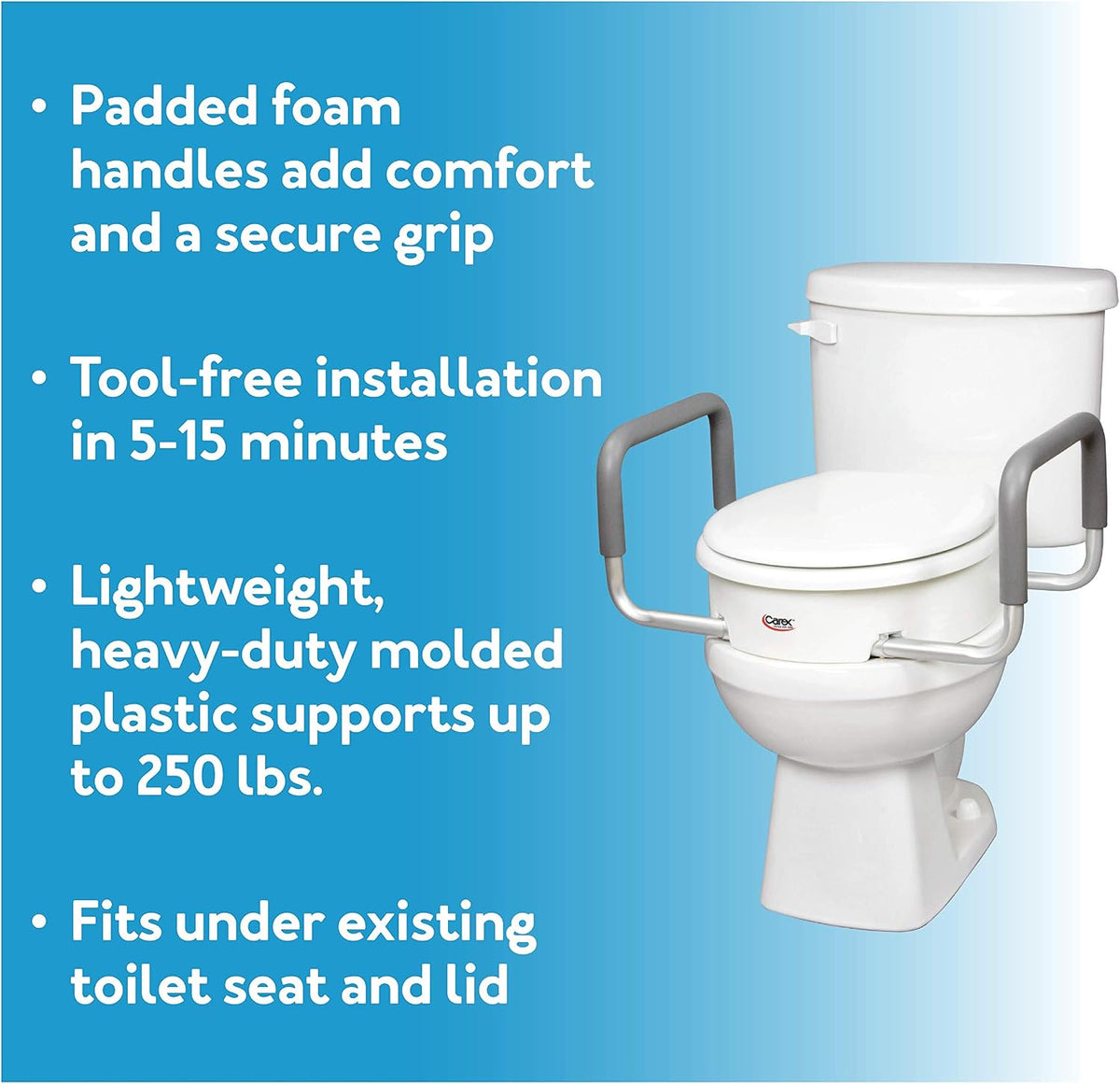 Carex 3.5" Raised Toilet Seat Riser w/ Padded Arms for Round Toilets White