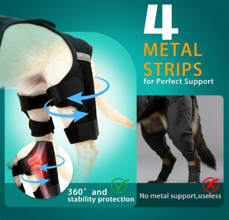 ALYBIT Dog Knee Brace for Torn ACL Hind Leg Adjustable Support with 4 Stabilizers – L