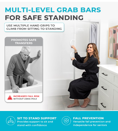 Stander Floor to Ceiling Grab Bar Double Handle Transfer Pole No Drill White