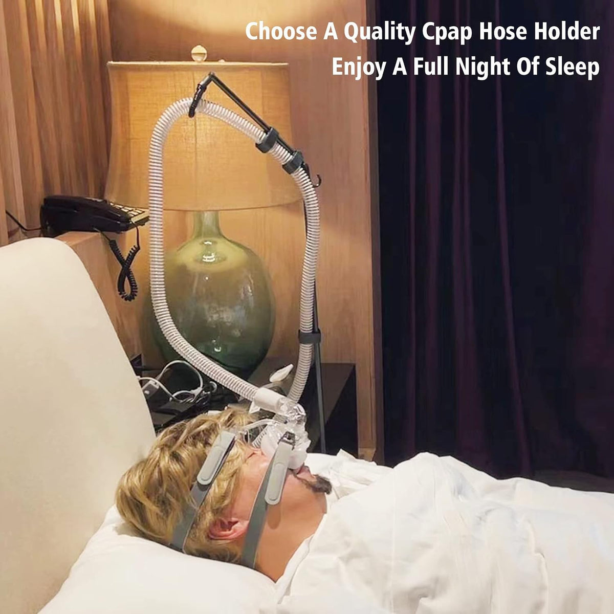 LONYEON Foldable CPAP Hose Holder Bedside Stand Hanger with Travel Bag Black