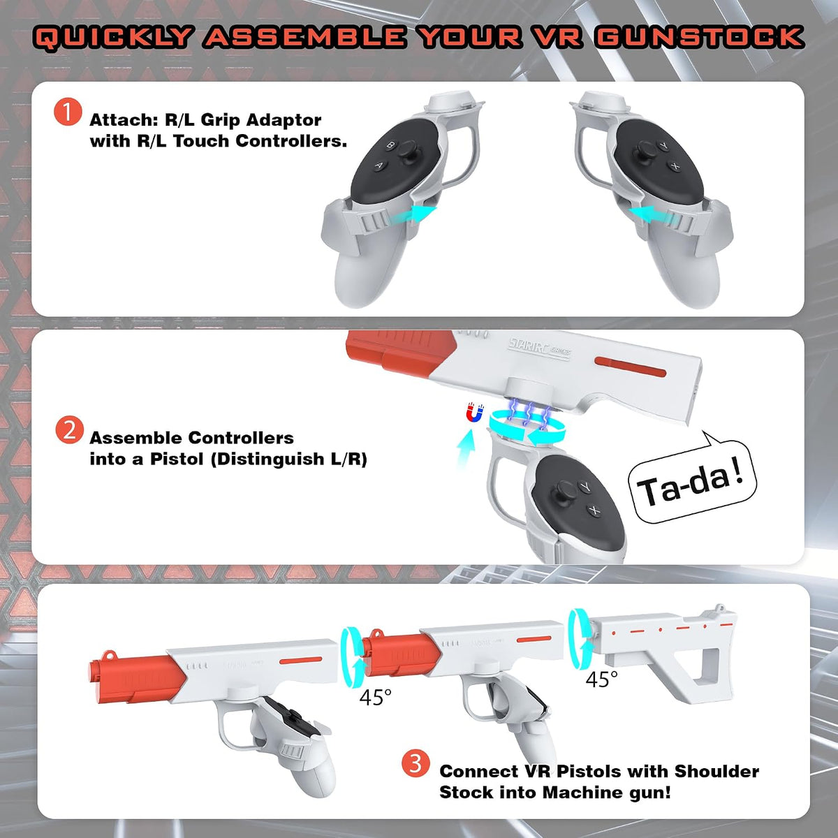 AIJUNCT VR Gunstock Rifle for Meta Quest 3/3S Magnetic Controller Accessory White