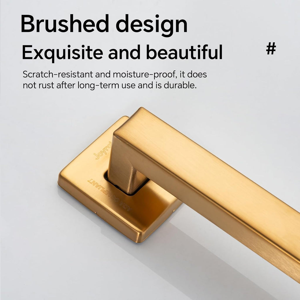 Joyrain ADA Square Grab Bar 12" Matte Gold Bathroom Safety Grab Handle 500 lb.