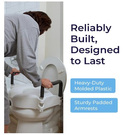 Drive Medical 2-in-1 Locking Raised Toilet Seat with Removable Arms – 5" Height
