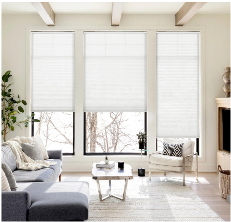 LazBlinds White No Drill Cordless Cellular Honeycomb Light Filtering Shades