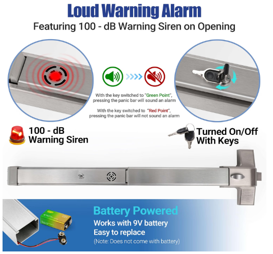 Hawaminent 304 Stainless Steel Panic Bar Exit Device 26-41" Door w/ Lever