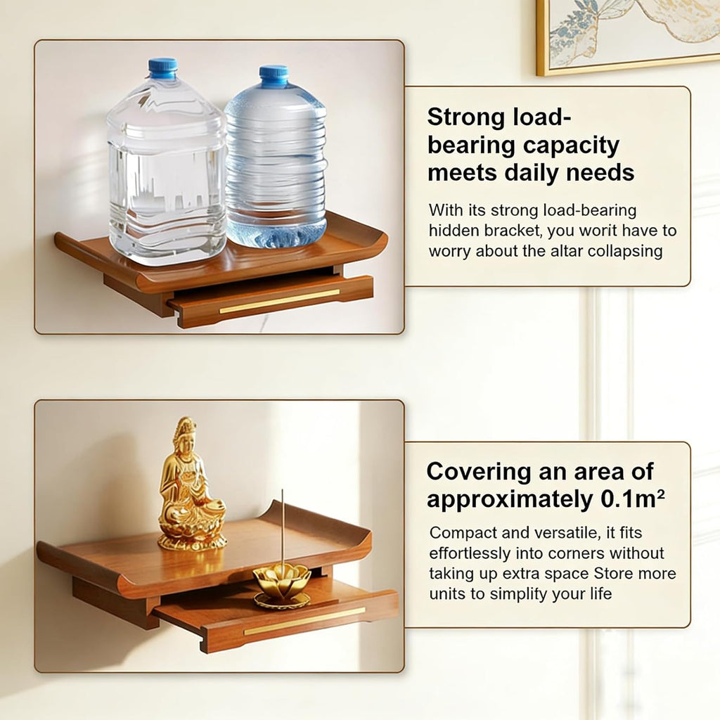 ZICHOUYING Wall-Mounted Buddhist Altar Shelf Buddha Statue Stand Camphor Wood
