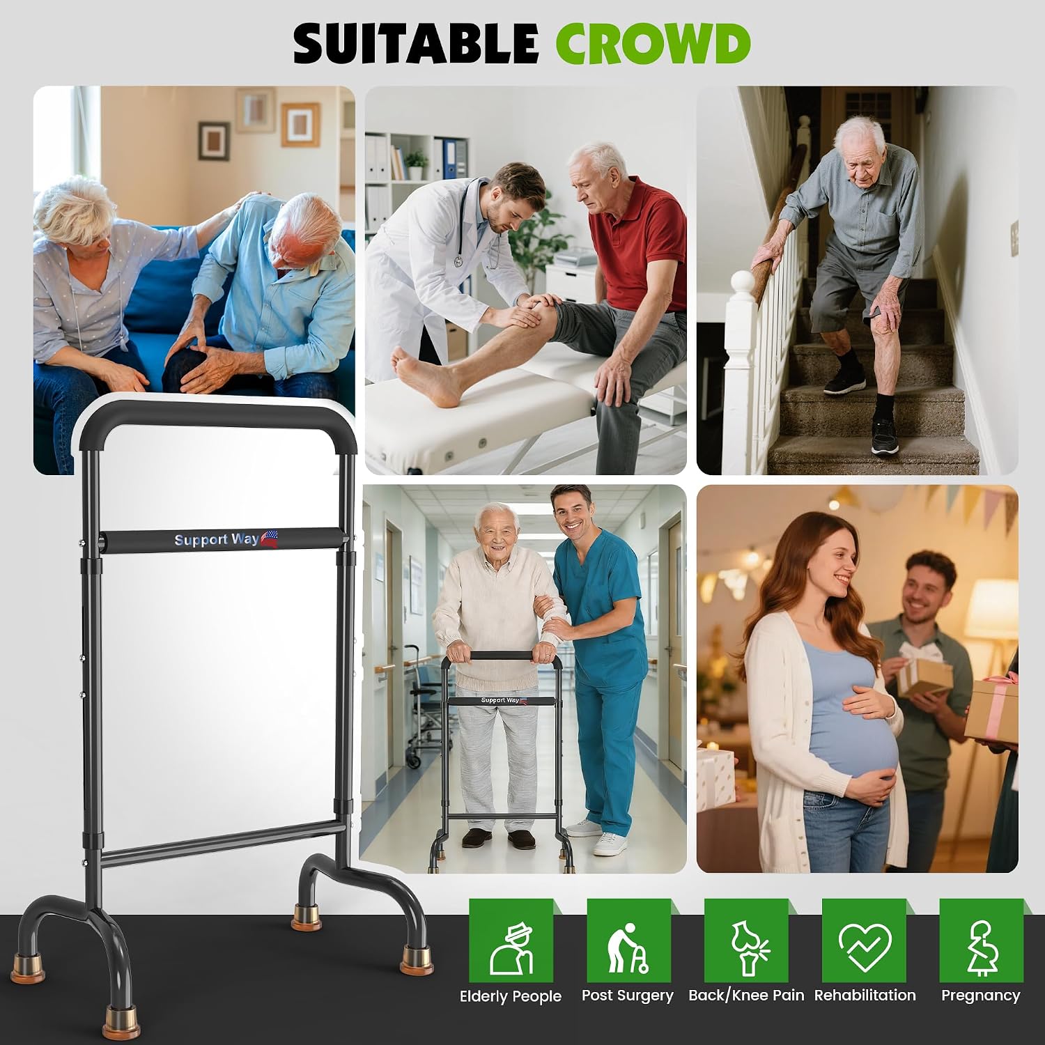 Stand Assist for Seniors Adjustable Sit to Stand Support Handle 600 lb Portable Chair Aid