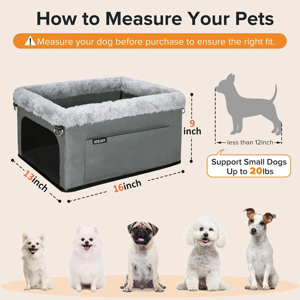 JOEJOY Dog Car Booster Seat Small Dogs up to 20 lbs Pet Travel Carrier Grey