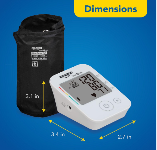 Amazon Basic Care Blood Pressure Monitor Large Cuff 8.6-16.5" 2 User Memory