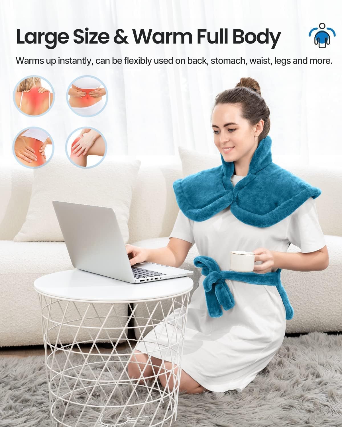 RENPHO Weighted Electric Heating Pad for Neck Shoulders & Back 24"x33" Blue