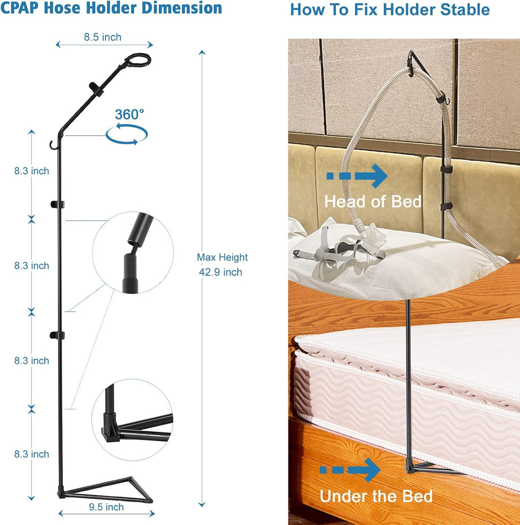 LONYEON Foldable CPAP Hose Holder Bedside Stand Hanger with Travel Bag Black