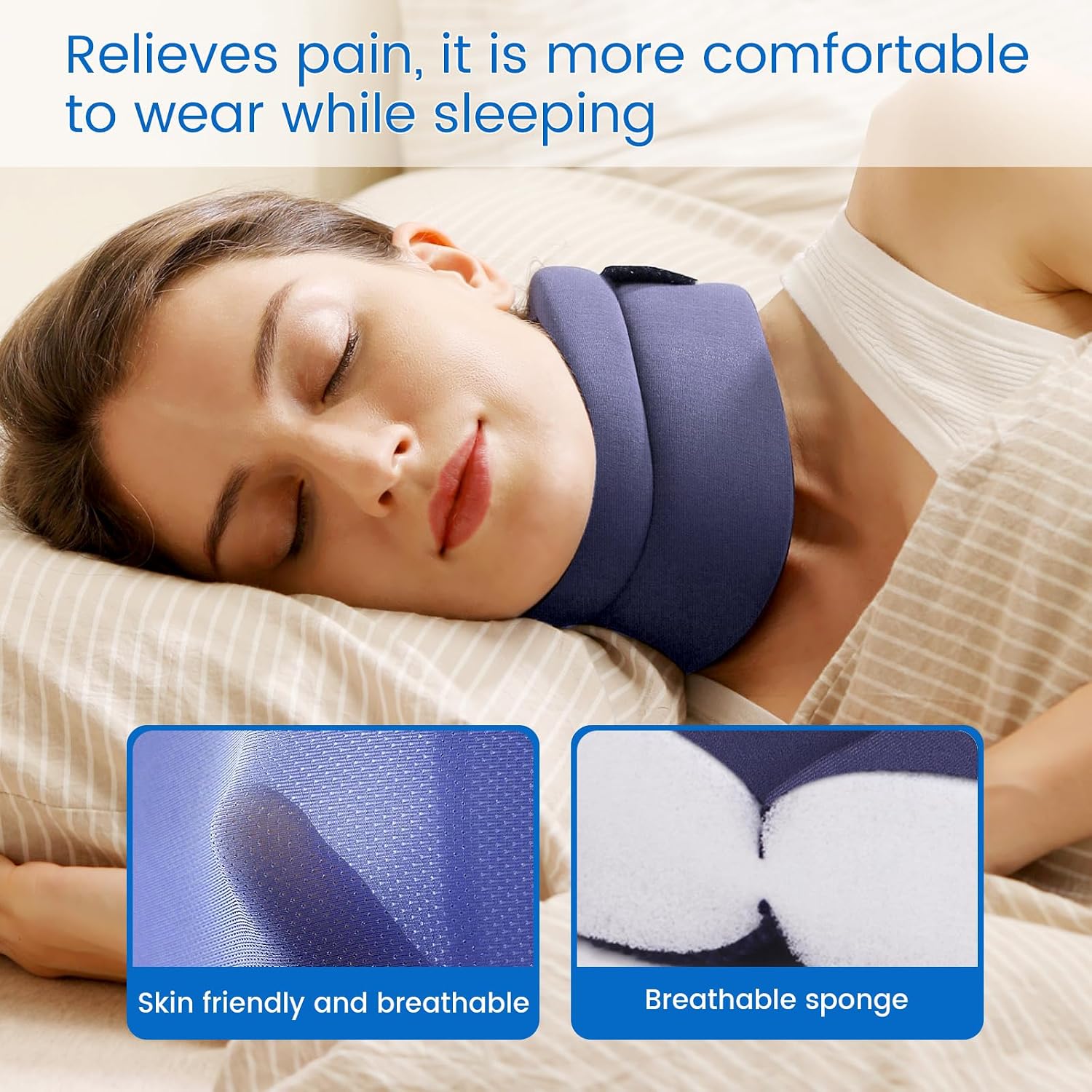 VELPEAU Soft Cervical Neck Brace for Neck Pain Relief & Support – Comfort Version, Blue, Medium