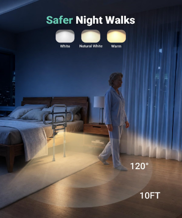 Barleyear Foldable Bed Rail Elderly 350 lb Adjustable LED Light Black