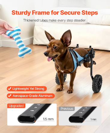 VEVOR Dog Wheelchair for Back Legs – X-Small – Adjustable 2-Wheel Pet Mobility Cart – Up to 22 lbs