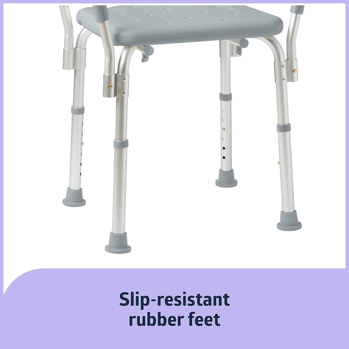 Medline Backless Shower Chair with Arms, Adjustable Height, 350 lb Capacity, Gray