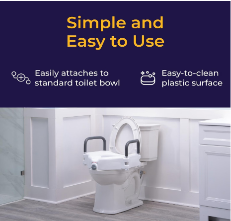 Drive Medical 2-in-1 Locking Raised Toilet Seat with Removable Arms – 5" Height