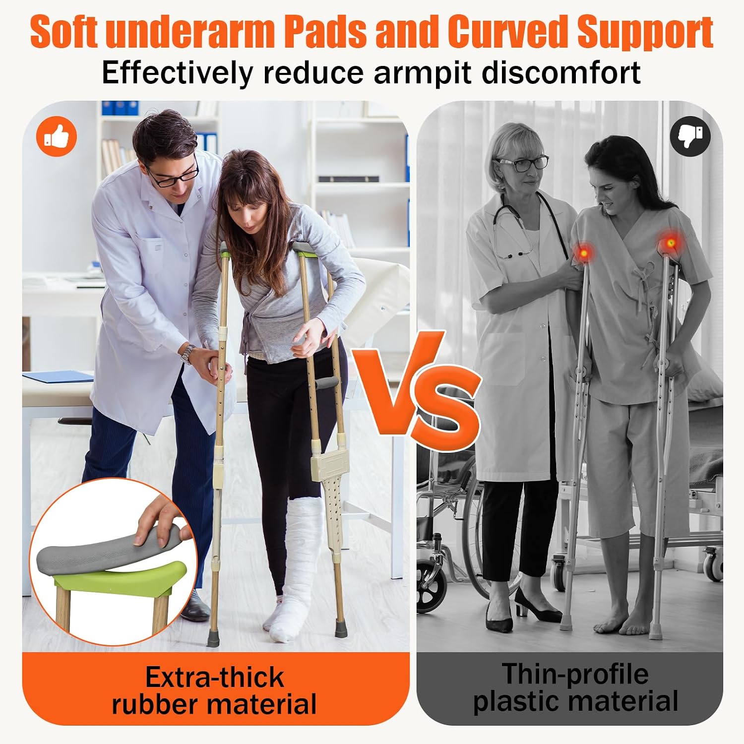 UIABOPZ Adjustable Aluminum Underarm Crutches Pair 300 lb Capacity Adult