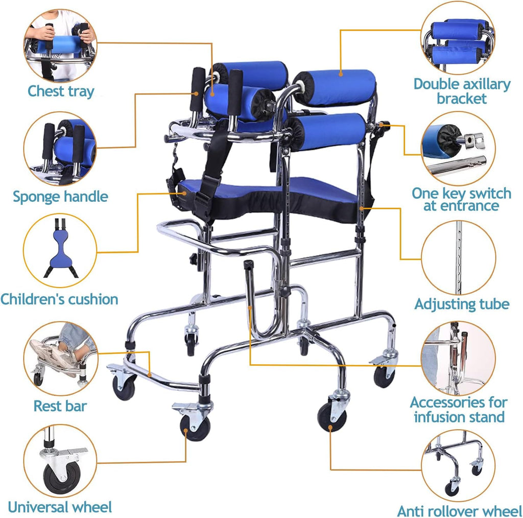 GHOSOONE 6 Wheel Pediatric Gait Trainer Walker Adjustable Foldable Seat 310 lb