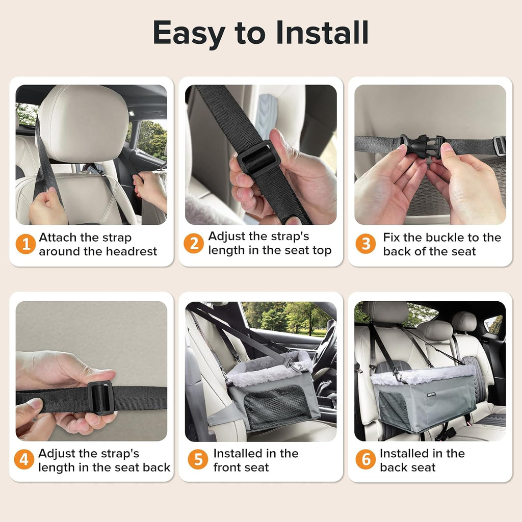 JOEJOY Dog Car Booster Seat Small Dogs up to 20 lbs Pet Travel Carrier Grey