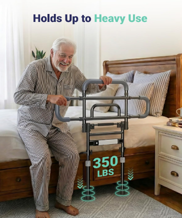 Barleyear Foldable Bed Rail Elderly 350 lb Adjustable LED Light Black