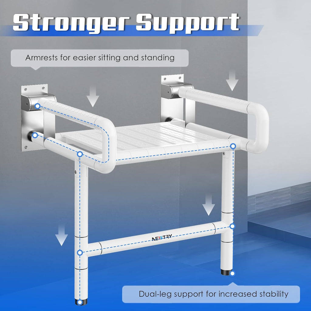 NEWTRY 21" Foldable Wall Mounted Shower Seat Chair 660 lbs White Heavy Duty