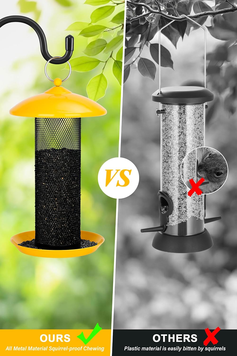 Kingsyard Finch Feeders For Outdoors Hanging, Metal Mesh Tube Bird Feeder For Nyjer/Thistle Seed, 2.5 Lbs Large Capacity (Yellow)