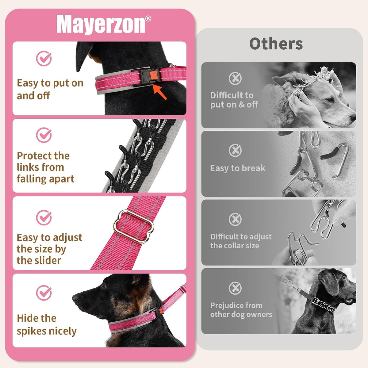 Mayerzon Martingale Dog Training Collar Hot Pink Reflective Small Medium Large XL